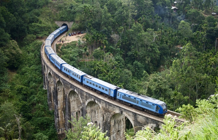Scenic view of Ella's lush green mountains and tea plantations in Sri Lanka